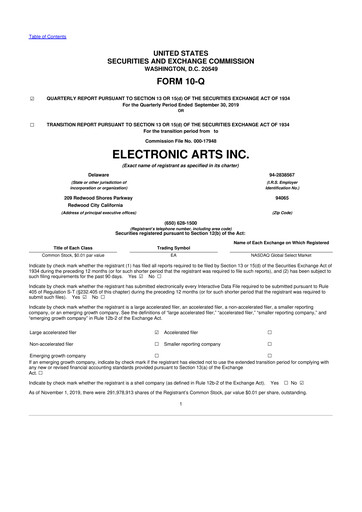 Thumbnail Electronic Arts 10-Q Quarterly Report FY2020 