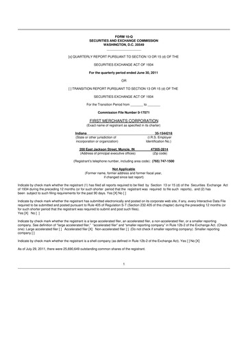 Thumbnail First Merchants Corporation
 10-Q Quarterly Report FY2011 