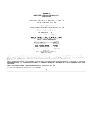 Thumbnail First Merchants Corporation
 10-Q Quarterly Report FY2013 