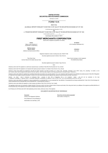 Thumbnail First Merchants Corporation
 10-K Annual Report 2015