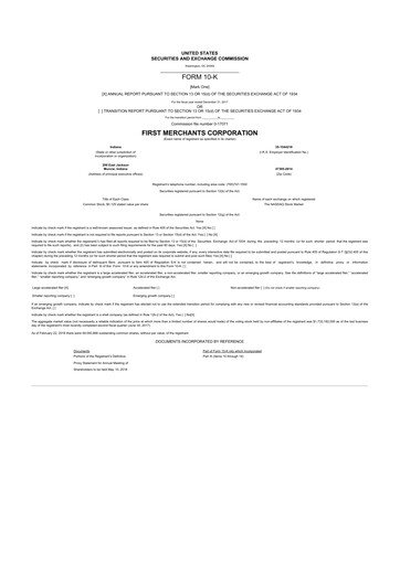 Thumbnail First Merchants Corporation
 10-K Annual Report 2017