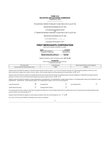 Thumbnail First Merchants Corporation
 10-Q Quarterly Report FY2019 