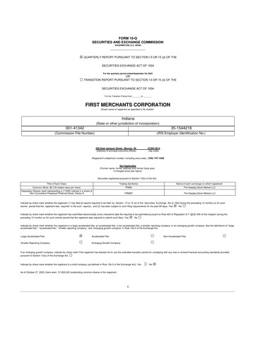 Thumbnail First Merchants Corporation
 10-Q Quarterly Report FY2025 