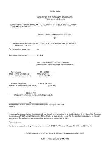 Thumbnail First Commonwealth Financial Corp 10-Q Quarterly Report FY 