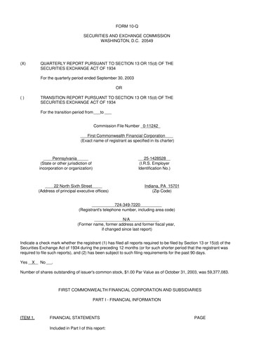 Thumbnail First Commonwealth Financial Corp 10-Q Quarterly Report FY 