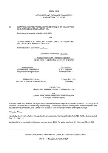 Thumbnail First Commonwealth Financial Corp 10-Q Quarterly Report FY 