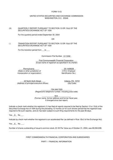 Thumbnail First Commonwealth Financial Corp 10-Q Quarterly Report FY 