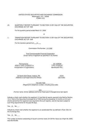 Thumbnail First Commonwealth Financial Corp 10-Q Quarterly Report FY 