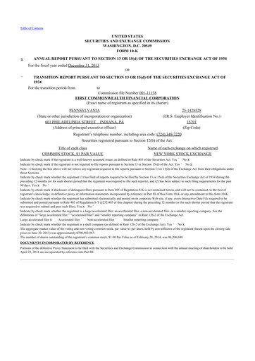 Thumbnail First Commonwealth Financial Corp 10-K Annual Report 2013