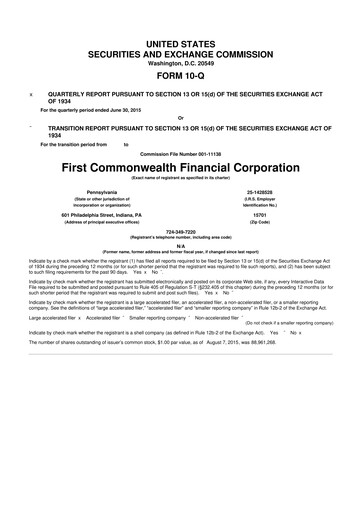 Thumbnail First Commonwealth Financial Corp 10-Q Quarterly Report FY2015 