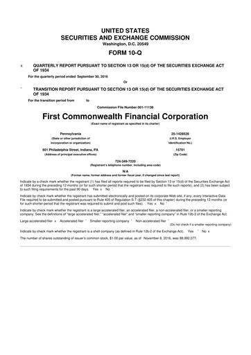 Thumbnail First Commonwealth Financial Corp 10-Q Quarterly Report FY2016 