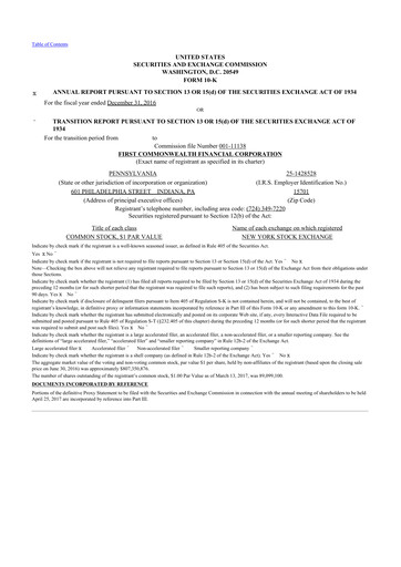 Thumbnail First Commonwealth Financial Corp 10-K Annual Report 2016