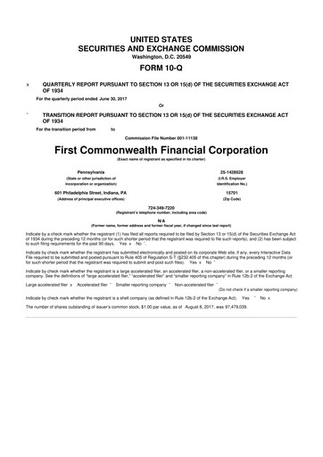 Thumbnail First Commonwealth Financial Corp 10-Q Quarterly Report FY2017 