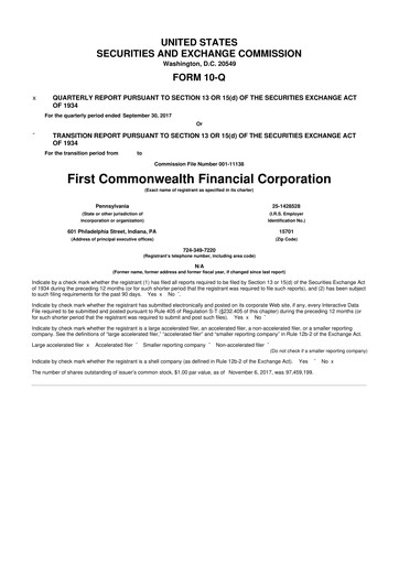Thumbnail First Commonwealth Financial Corp 10-Q Quarterly Report FY2017 