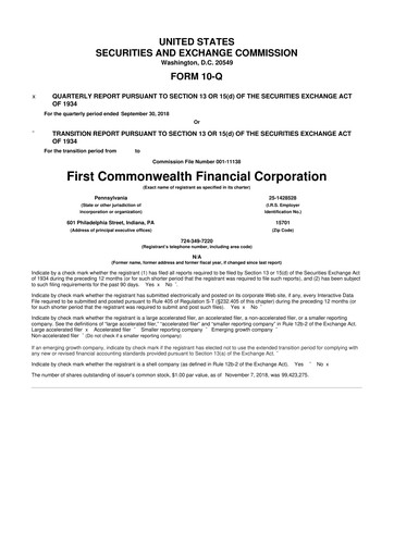 Thumbnail First Commonwealth Financial Corp 10-Q Quarterly Report FY2018 