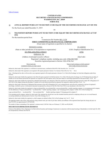 Thumbnail First Commonwealth Financial Corp 10-K Annual Report 2019