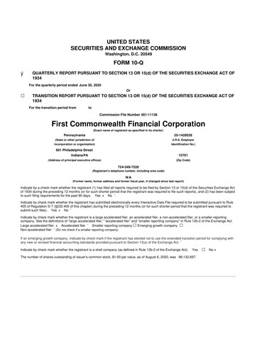Thumbnail First Commonwealth Financial Corp 10-Q Quarterly Report FY2020 