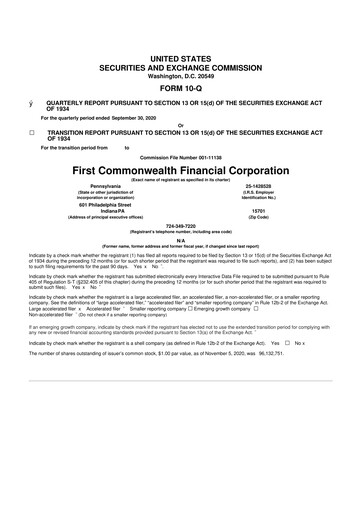 Thumbnail First Commonwealth Financial Corp 10-Q Quarterly Report FY2020 