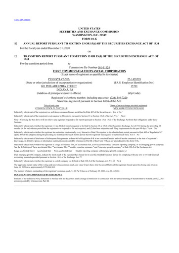 Thumbnail First Commonwealth Financial Corp 10-K Annual Report 2020