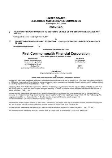 Thumbnail First Commonwealth Financial Corp 10-Q Quarterly Report FY2021 
