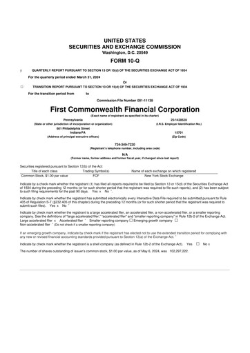Thumbnail First Commonwealth Financial Corp 10-Q Quarterly Report FY2024 