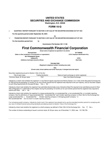Thumbnail First Commonwealth Financial Corp 10-Q Quarterly Report FY2024 