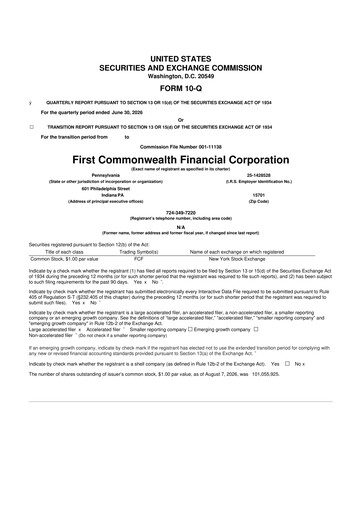 Thumbnail First Commonwealth Financial Corp 10-Q Quarterly Report FY2026 