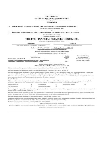 Thumbnail PNC Financial Services 10-K Annual Report 2020