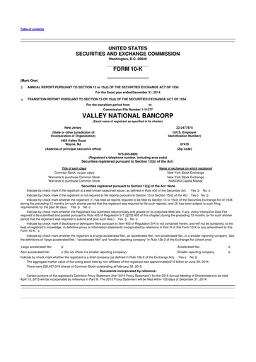 Thumbnail Valley Bank 10-K Annual Report 2014