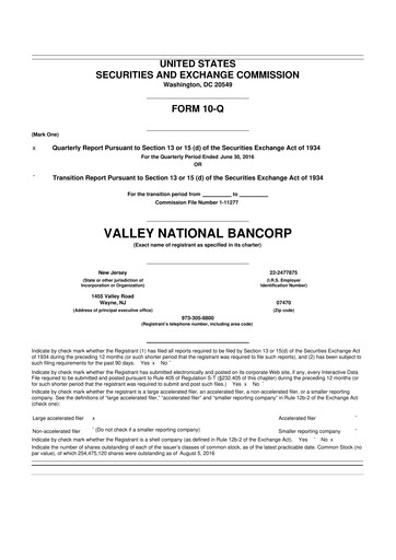 Vorschaubild Valley Bank 10-Q Quartalsbericht 2016 