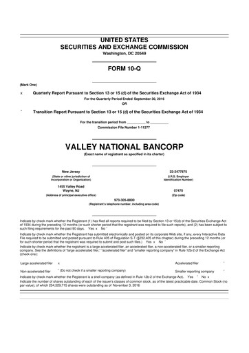 Vorschaubild Valley Bank 10-Q Quartalsbericht 2016 