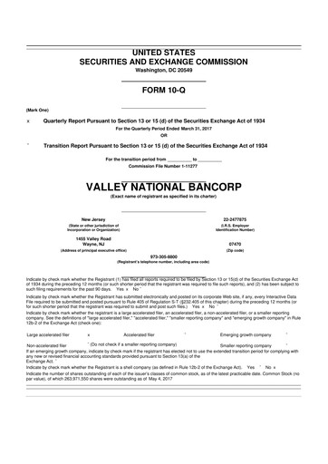 Vorschaubild Valley Bank 10-Q Quartalsbericht 2017 