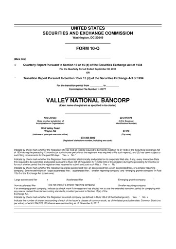 Vorschaubild Valley Bank 10-Q Quartalsbericht 2017 