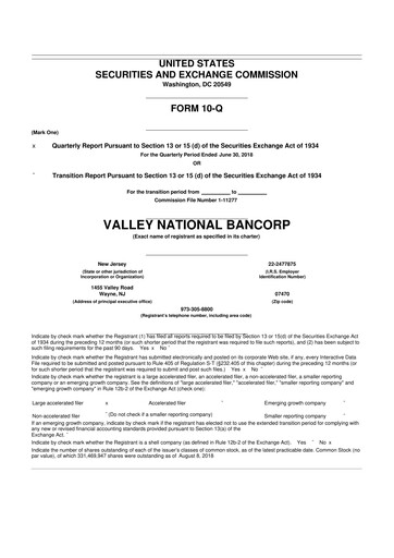 Vorschaubild Valley Bank 10-Q Quartalsbericht 2018 