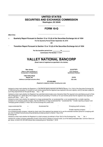 Vorschaubild Valley Bank 10-Q Quartalsbericht 2018 