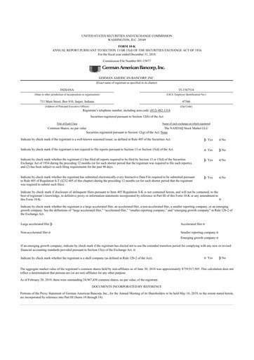 Thumbnail German American Bancorp 10-K Annual Report 2018