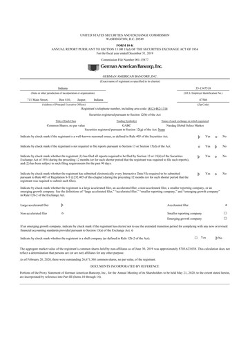 Thumbnail German American Bancorp 10-K Annual Report 2019