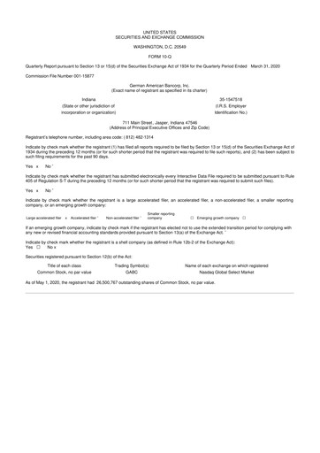Thumbnail German American Bancorp 10-Q Quarterly Report FY2020 