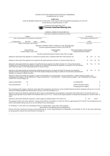 Thumbnail German American Bancorp 10-K Annual Report 2020