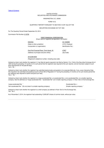 Thumbnail First Financial 10-Q Quarterly Report FY2014 