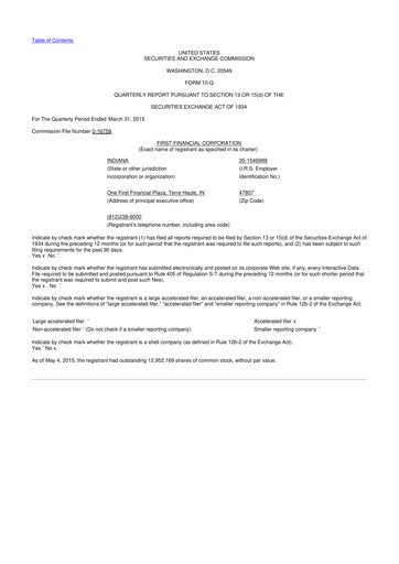 Thumbnail First Financial 10-Q Quarterly Report FY2015 