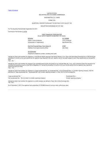 Thumbnail First Financial 10-Q Quarterly Report FY2015 