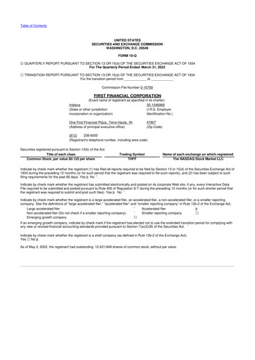 Thumbnail First Financial 10-Q Quarterly Report FY2022 