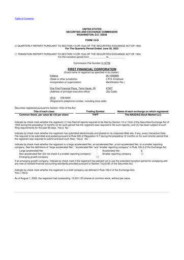 Thumbnail First Financial 10-Q Quarterly Report FY2022 