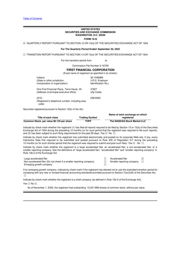 Thumbnail First Financial 10-Q Quarterly Report FY2022 