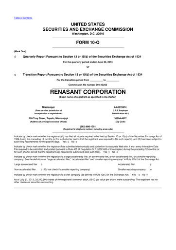 Thumbnail Renasant Corp 10-Q Quarterly Report FY 