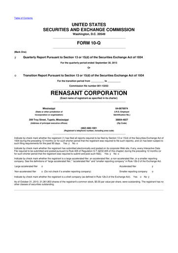 Thumbnail Renasant Corp 10-Q Quarterly Report FY 