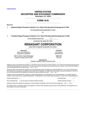 Thumbnail Renasant Corp 10-Q Quarterly Report FY 
