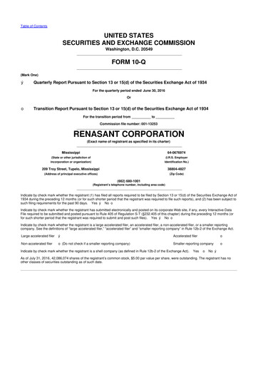 Thumbnail Renasant Corp 10-Q Quarterly Report FY 