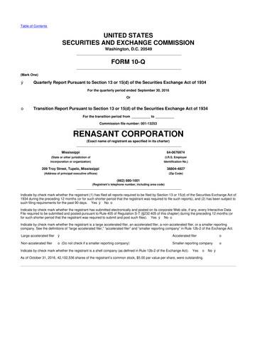 Thumbnail Renasant Corp 10-Q Quarterly Report FY 